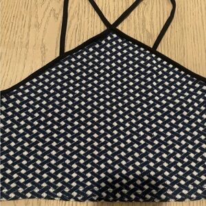 Zara Navy and White Knit Top with Black Trim